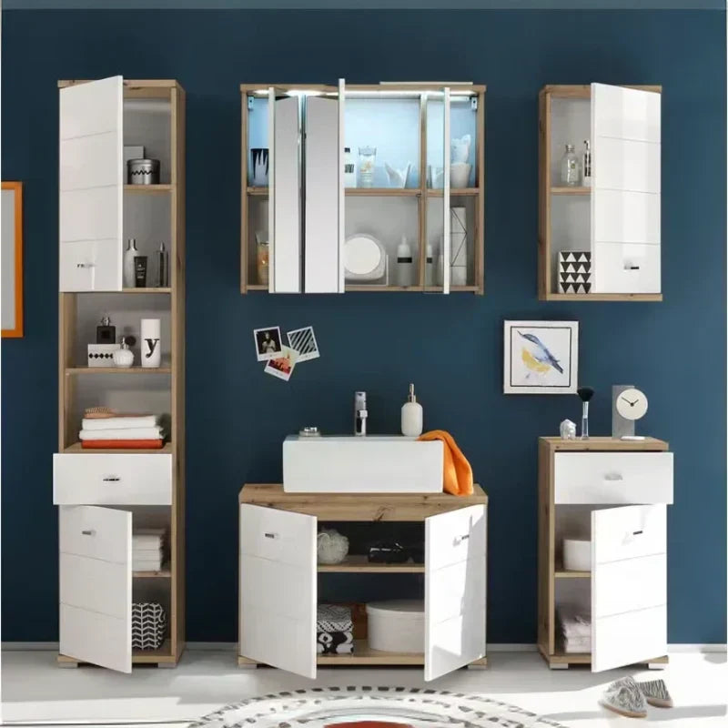Armoire colonne de salle de bain blanc brillant