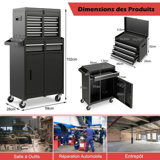 Servante Porte Outils à 4 Tiroirs et Armoire de Rangement