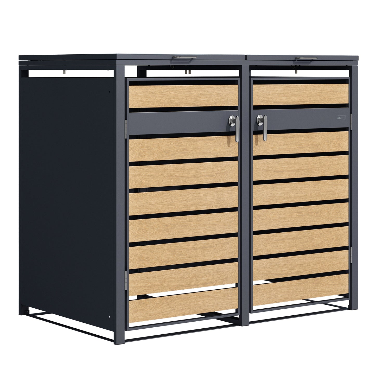 Cache poubelle en métal Anthracite/Effet Bois - 2 conteneurs