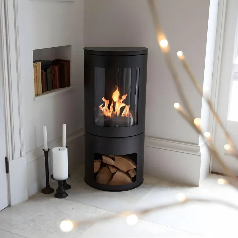 Poêle à Bois Noir avec Rangement