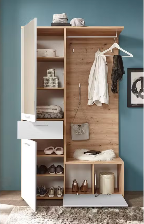 Meuble d'entrée compact imitation chêne & blanc